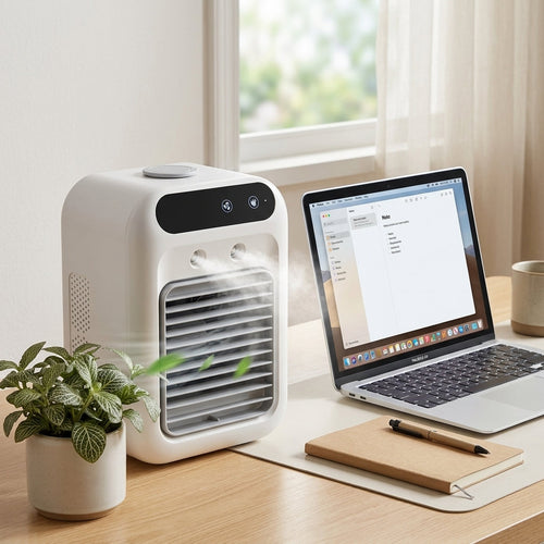 Portable Desktop Air Cooler & Humidifying Spray Fan – Compact Personal Air Comfort | GadgetsForAll